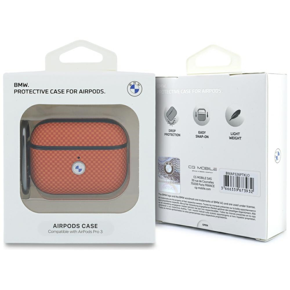 BMW Textured Sign Kevlar Metal Logo Case for AirPods Pro 3 - Orange_3