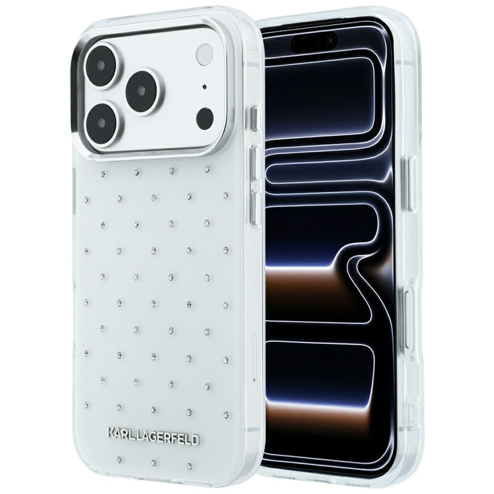 Karl Lagerfeld IML Rhinestones Allover and Electroplated Logo Case for iPhone 17 Pro / 18 Pro - White_0