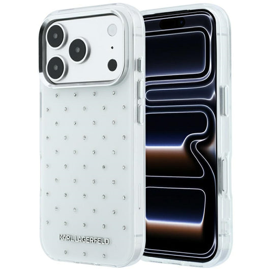 Karl Lagerfeld IML Rhinestones Allover and Electroplated Logo Case for iPhone 17 Pro / 18 Pro - White_0
