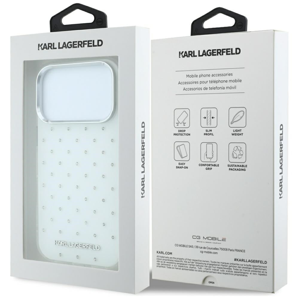 Karl Lagerfeld IML Rhinestones Allover and Electroplated Logo Case for iPhone 17 Pro / 18 Pro - White_7