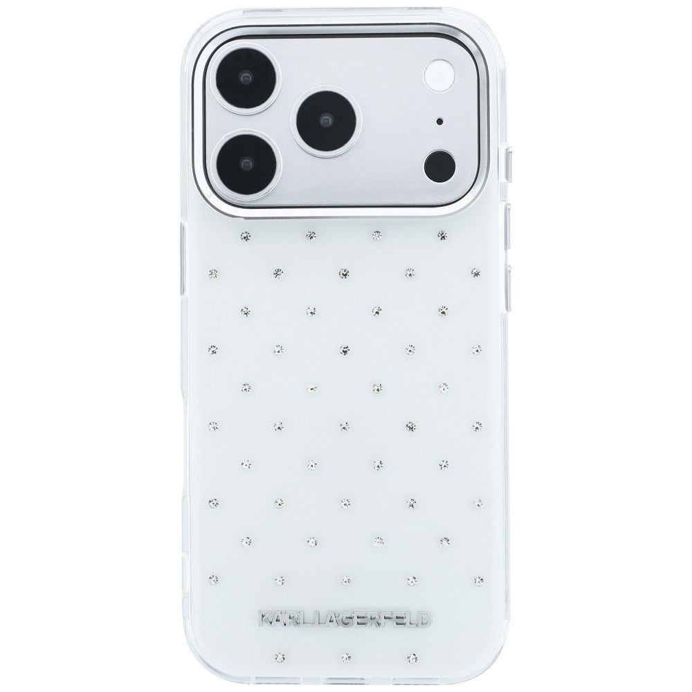 Karl Lagerfeld IML Rhinestones Allover and Electroplated Logo Case for iPhone 17 Pro Max / 18 Pro Max - White_2
