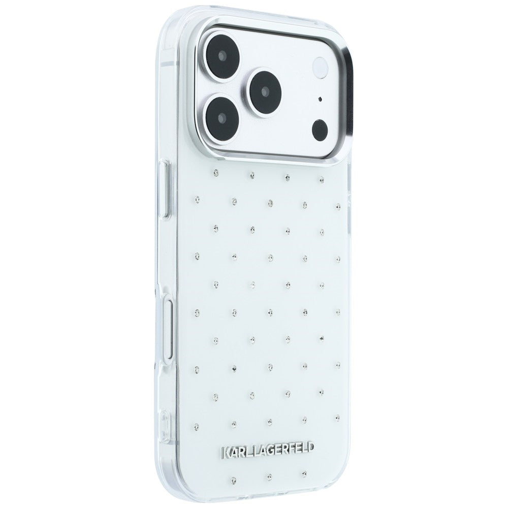 Karl Lagerfeld IML Rhinestones Allover and Electroplated Logo Case for iPhone 17 Pro Max / 18 Pro Max - White_3