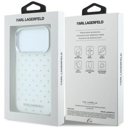 Karl Lagerfeld IML Rhinestones Allover and Electroplated Logo Case for iPhone 17 Pro Max / 18 Pro Max - White_7