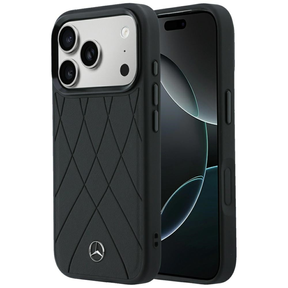 Mercedes Leather Crossed Lines MagSafe Case for iPhone 17 Pro / 18 Pro - Black_0