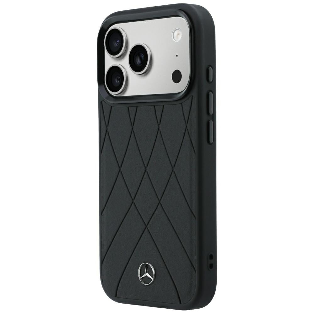 Mercedes Leather Crossed Lines MagSafe Case for iPhone 17 Pro / 18 Pro - Black_1