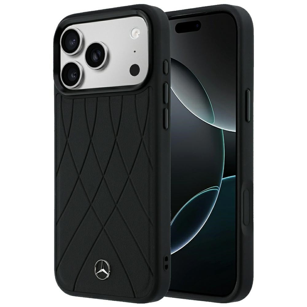 Mercedes Leather Crossed Lines MagSafe Case for iPhone 17 Pro Max / 18 Pro Max - Black_0