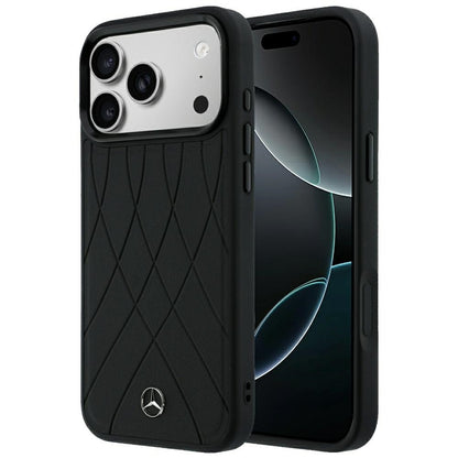 Mercedes Leather Crossed Lines MagSafe Case for iPhone 17 Pro Max / 18 Pro Max - Black_0