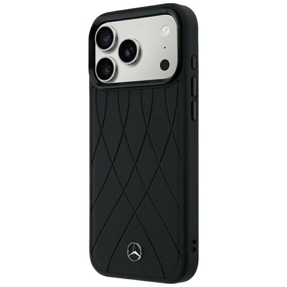 Mercedes Leather Crossed Lines MagSafe Case for iPhone 17 Pro Max / 18 Pro Max - Black_1