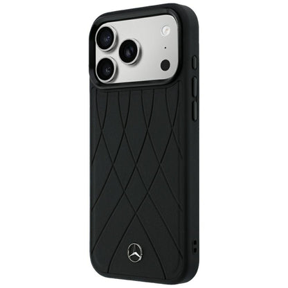 Mercedes Leather Crossed Lines MagSafe Case for iPhone 17 Pro Max / 18 Pro Max - Black_1