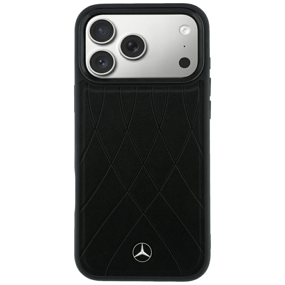 Mercedes Leather Crossed Lines MagSafe Case for iPhone 17 Pro Max / 18 Pro Max - Black_2