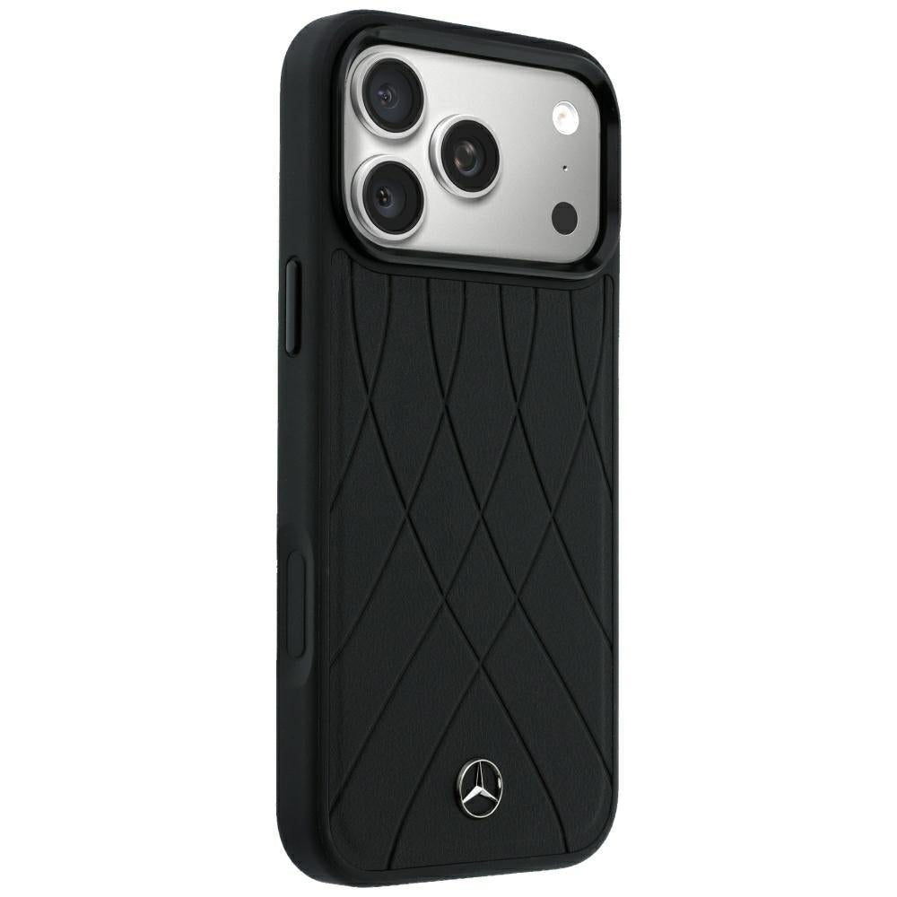 Mercedes Leather Crossed Lines MagSafe Case for iPhone 17 Pro Max / 18 Pro Max - Black_3