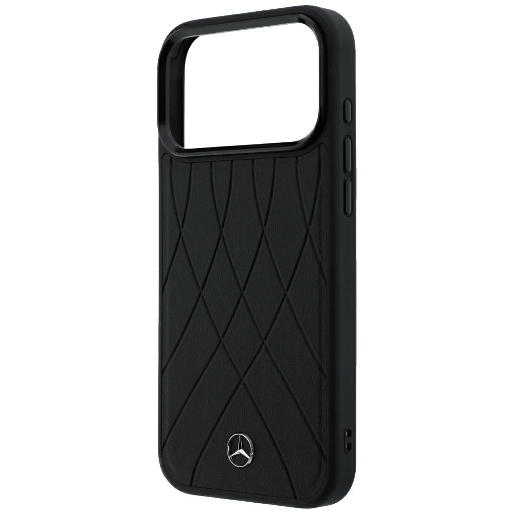 Mercedes Leather Crossed Lines MagSafe Case for iPhone 17 Pro Max / 18 Pro Max - Black_5