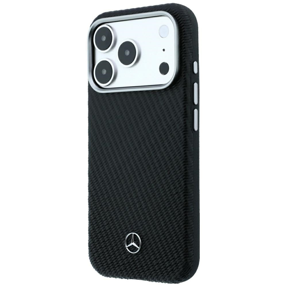 Mercedes Leather Semi Wrap Wood Effect MagSafe Case for iPhone 17 Pro / 18 Pro - Black_1