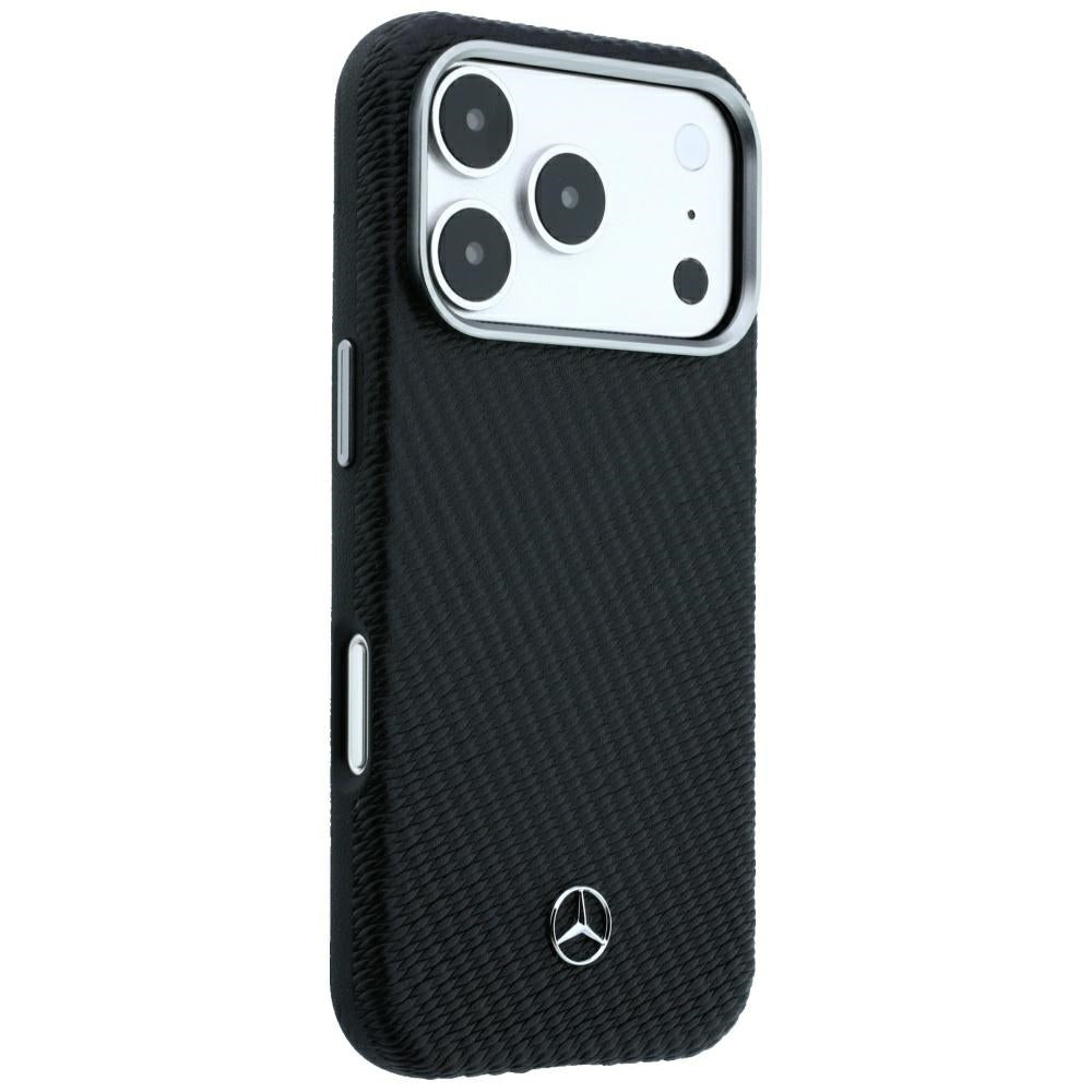 Mercedes Leather Semi Wrap Wood Effect MagSafe Case for iPhone 17 Pro / 18 Pro - Black_3