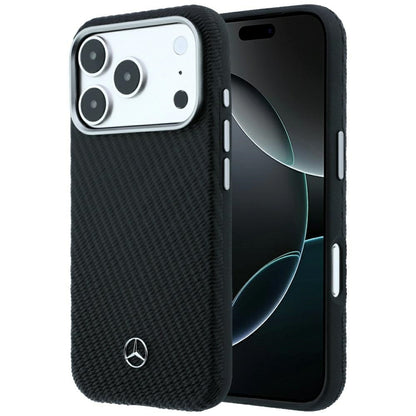 Mercedes Leather Semi Wrap Wood Effect MagSafe Case for iPhone 17 Pro Max / 18 Pro Max - Black_0