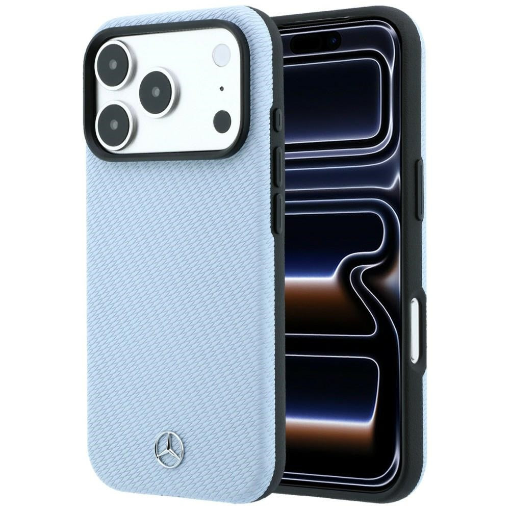 Mercedes Leather Semi Wrap Wood Effect MagSafe Case for iPhone 17 Pro Max / 18 Pro Max - Blue_0