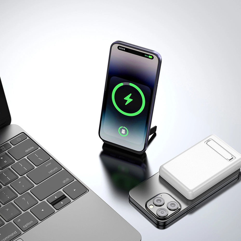 Powerbank magnetyczny Dudao K14S+ 10000mAh 22.5W USB-A + USB-C kompatybilny z MagSafe z podstawką - biały_1