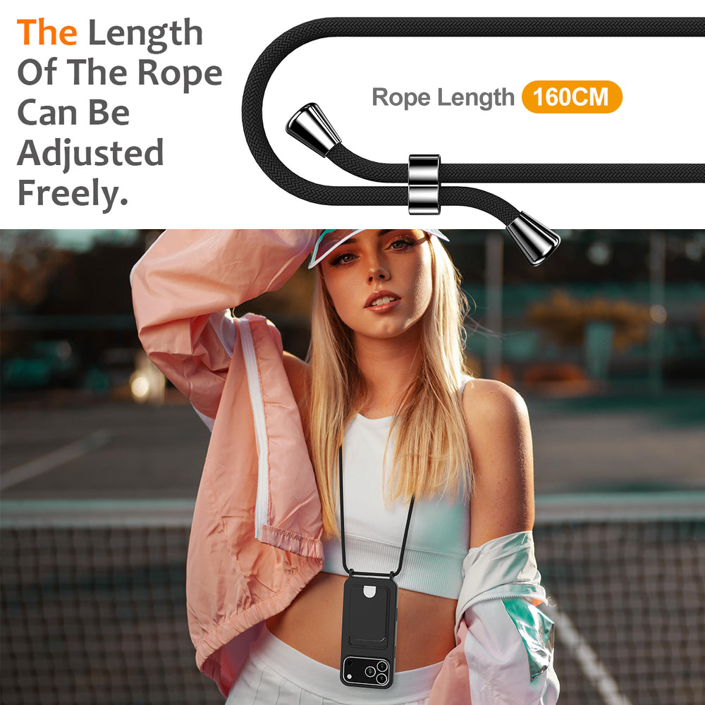 For iPhone 18 Pro / 17 Pro Case Liquid Silicone Card Holder Back Phone Cover with Lanyard - Black_2