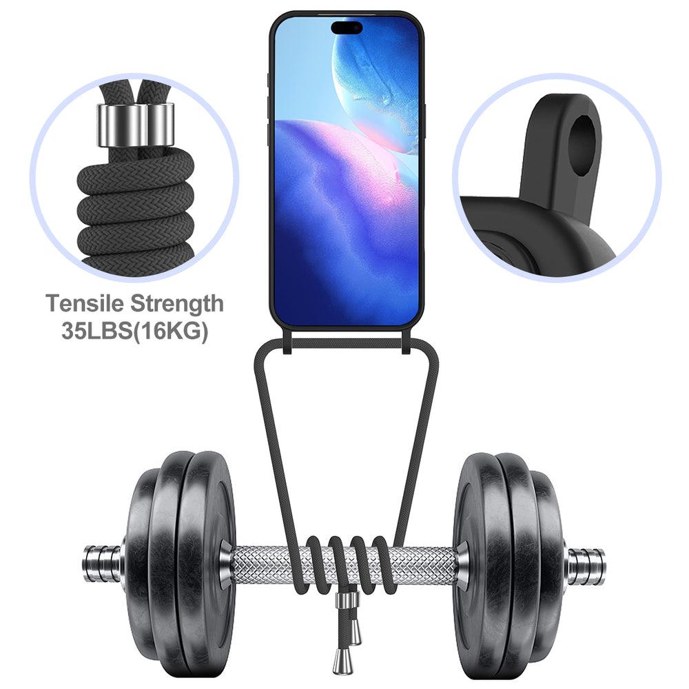 For iPhone 18 Pro / 17 Pro Case Liquid Silicone Card Holder Back Phone Cover with Lanyard - Black_5