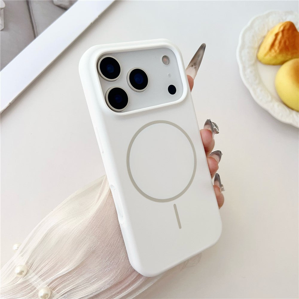 For iPhone 18 Pro / 17 Pro Magnetic Case Liquid Silicone Anti-Drop Phone Back Cover - White_1