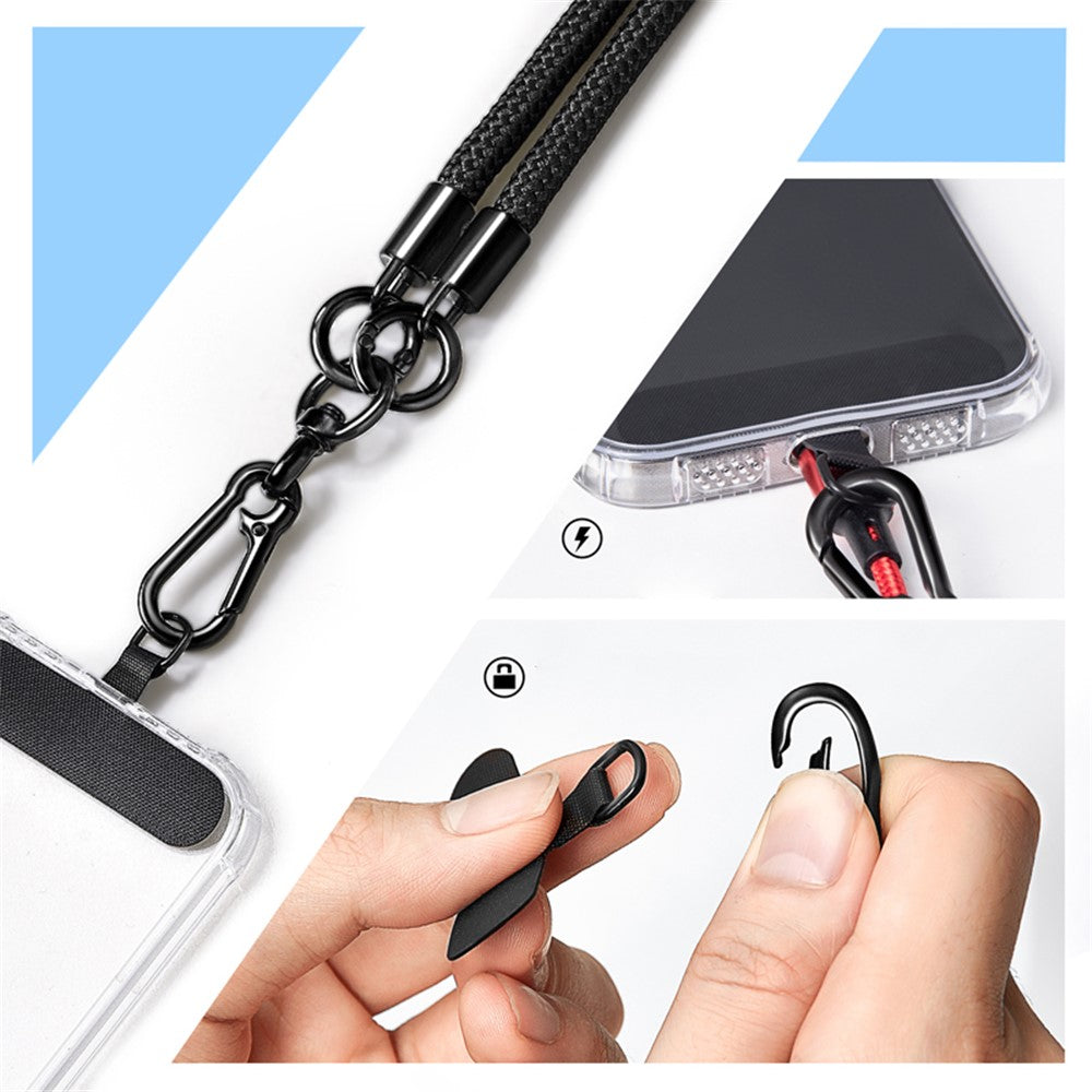 Neck and shoulder phone lanyard 120 cm with metal buckle - black_1