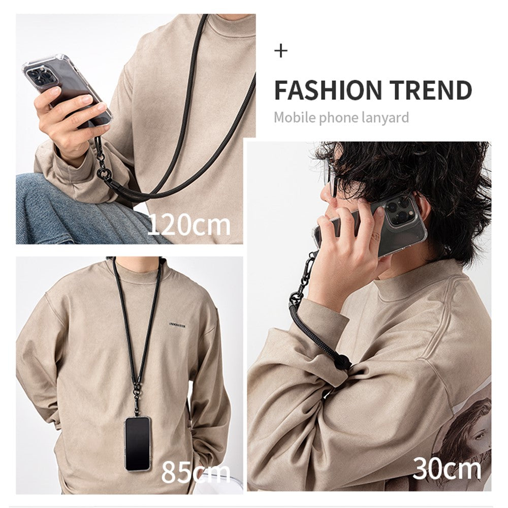 Neck and shoulder phone lanyard 120 cm with metal buckle - black_2