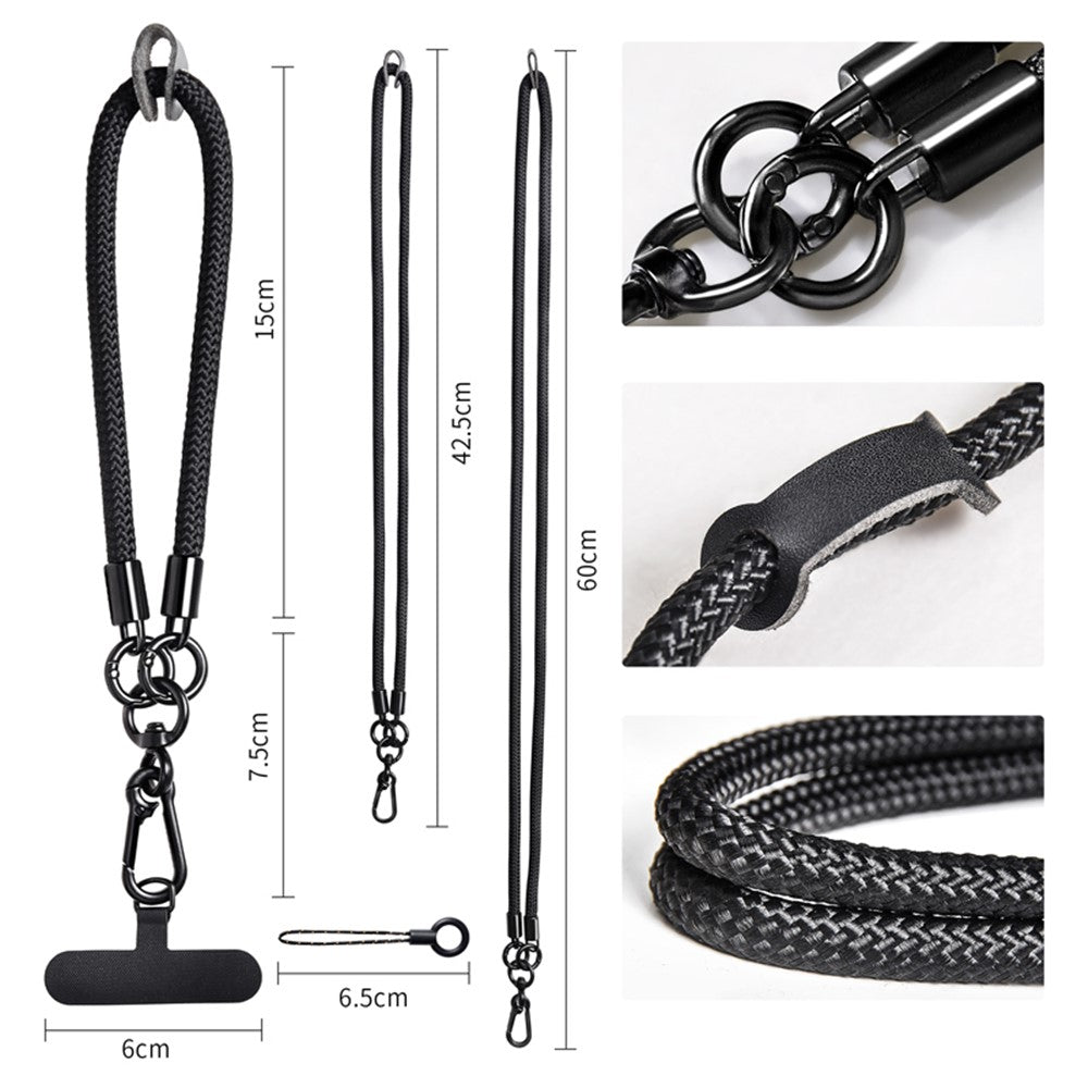 Neck and shoulder phone lanyard 120 cm with metal buckle - black_4