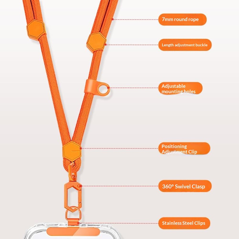 150 cm adjustable neck and shoulder strap with steel plate - orange_5