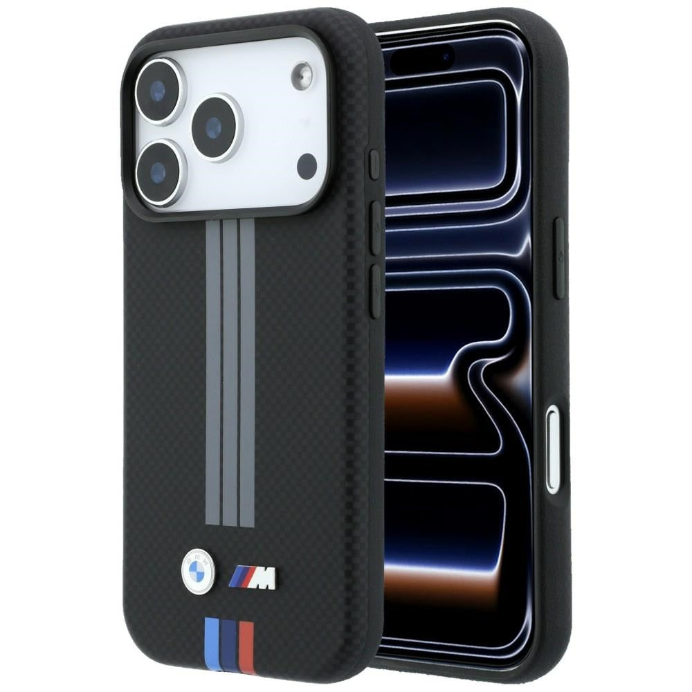 BMW M Quadrille Kevlar Anthracite &amp; Tricolor Print Lines MagSafe Case for iPhone 17 Pro / 18 Pro - Black_0