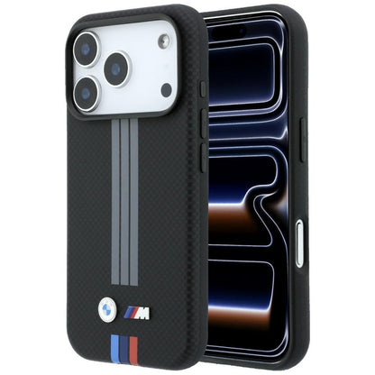 BMW M Quadrille Kevlar Anthracite &amp; Tricolor Print Lines MagSafe Case for iPhone 17 Pro / 18 Pro - Black_0