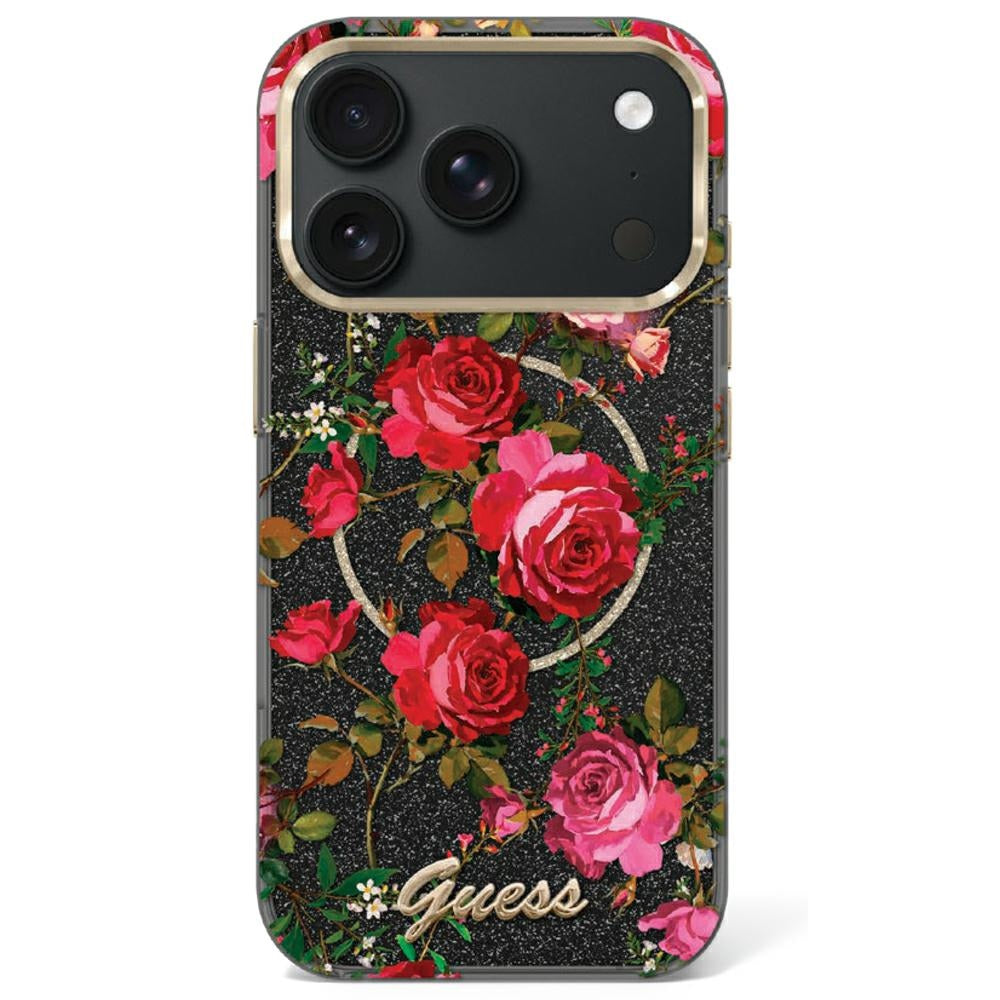Guess IML Glitter Blossom Roses Case for iPhone 17 Pro / 18 Pro - Black_0