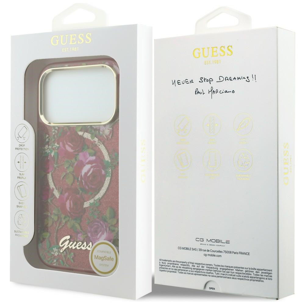 Guess IML Glitter Blossom Roses case for iPhone 17 Pro Max / 18 Pro Max - burgundy_7