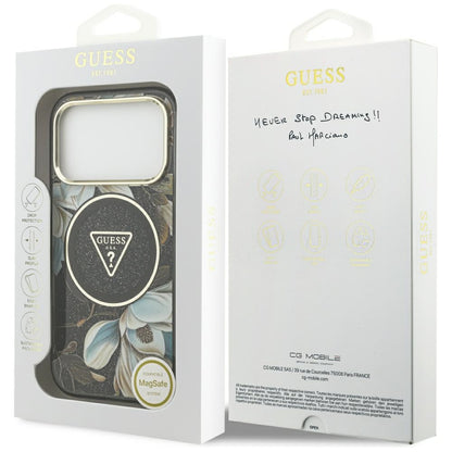 Guess IML Glitter Flowers Triangle MagSafe Case for iPhone 17 Pro / 18 Pro - Black_7