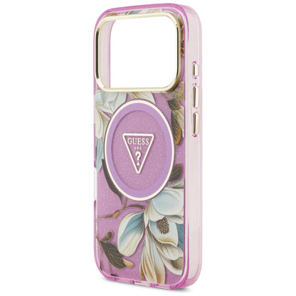 Guess IML Glitter Flowers Triangle MagSafe Case for iPhone 17 Pro / 18 Pro - Purple_5