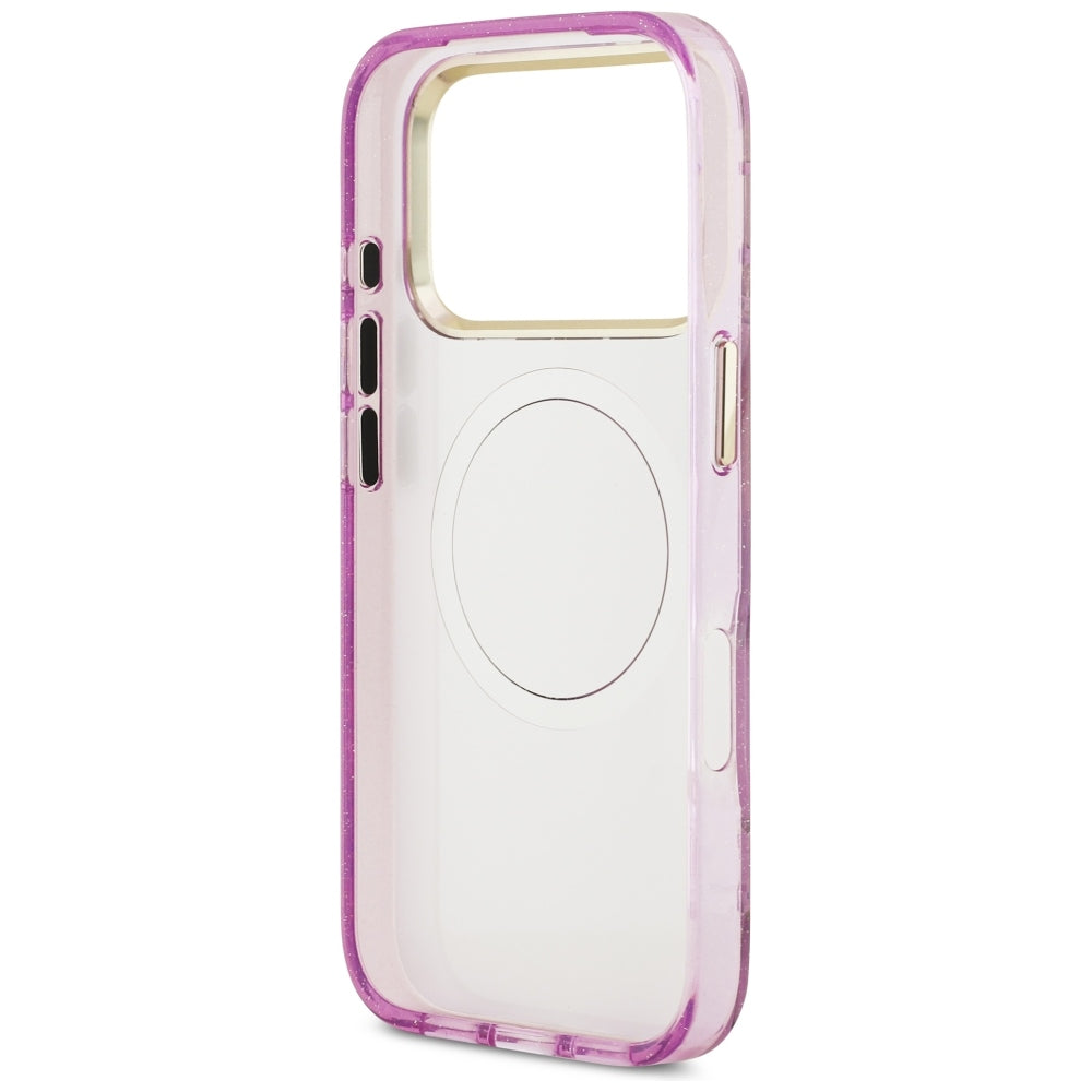 Guess IML Glitter Flowers Triangle MagSafe Case for iPhone 17 Pro / 18 Pro - Purple_6