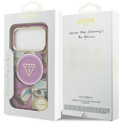 Guess IML Glitter Flowers Triangle MagSafe Case for iPhone 17 Pro / 18 Pro - Purple_7