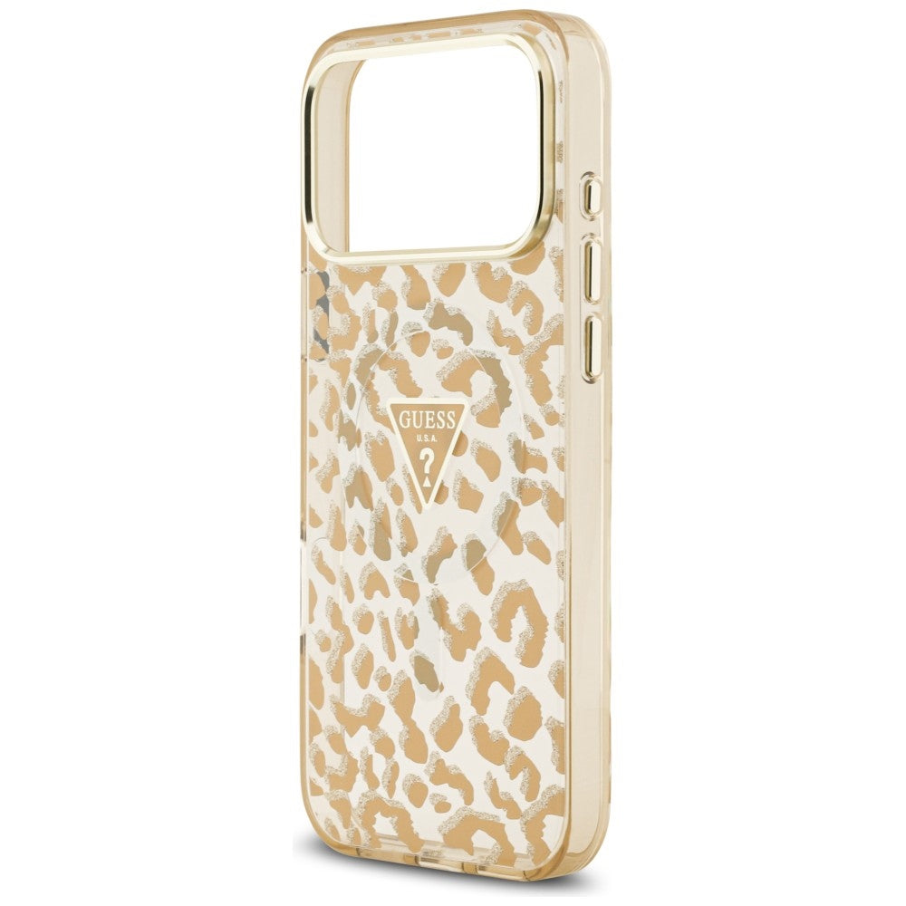 Guess IML Leopard Glitter Triangle Logo MagSafe Case for iPhone 17 Pro / 18 Pro - Brown_5