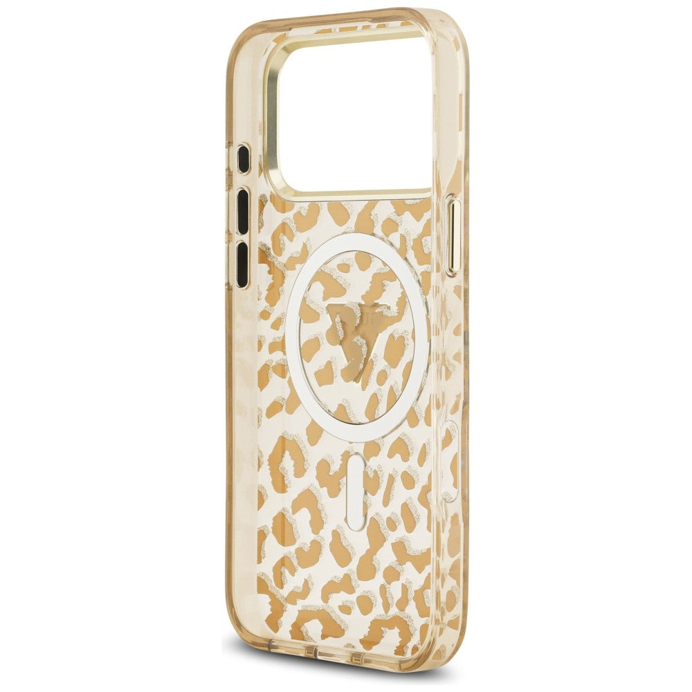Guess IML Leopard Glitter Triangle Logo MagSafe Case for iPhone 17 Pro / 18 Pro - Brown_6