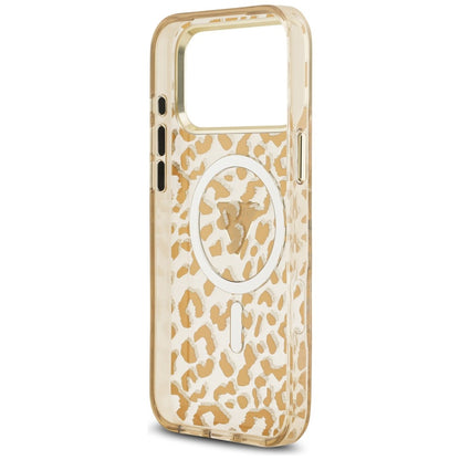 Guess IML Leopard Glitter Triangle Logo MagSafe Case for iPhone 17 Pro / 18 Pro - Brown_6