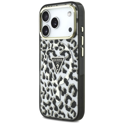 Guess IML Leopard Glitter Triangle Logo MagSafe Case for iPhone 17 Pro / 18 Pro - Black_1