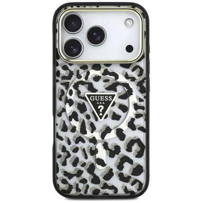 Guess IML Leopard Glitter Triangle Logo MagSafe Case for iPhone 17 Pro / 18 Pro - Black_2