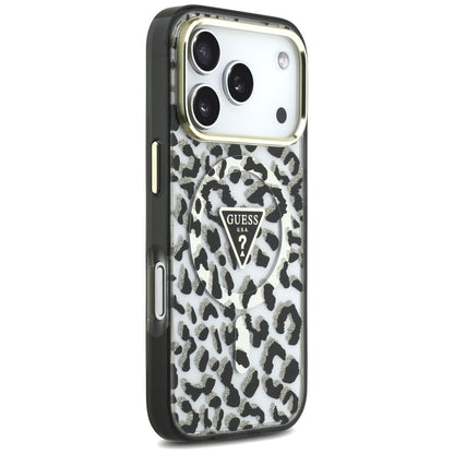 Guess IML Leopard Glitter Triangle Logo MagSafe Case for iPhone 17 Pro / 18 Pro - Black_3