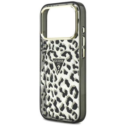 Guess IML Leopard Glitter Triangle Logo MagSafe Case for iPhone 17 Pro / 18 Pro - Black_5