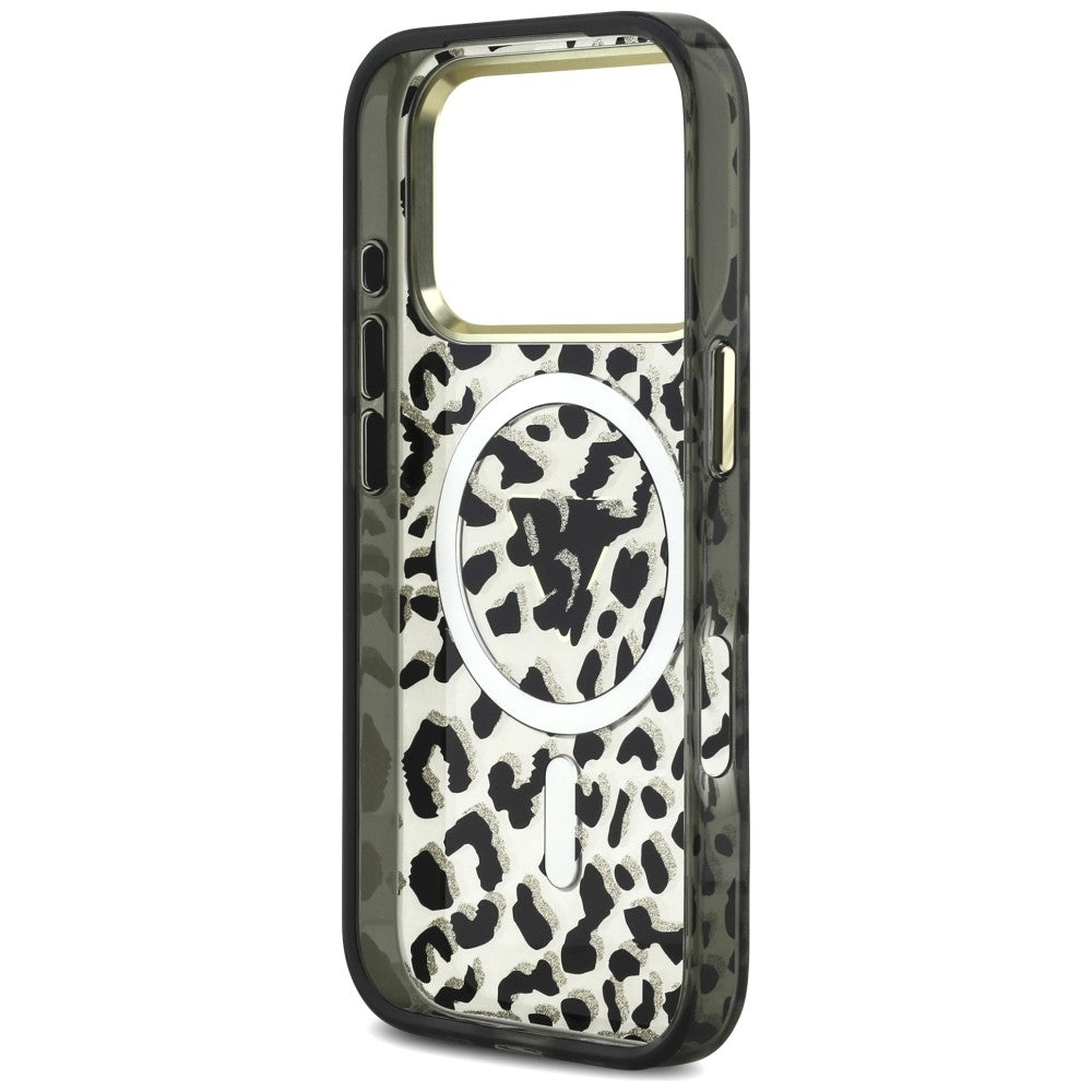 Guess IML Leopard Glitter Triangle Logo MagSafe Case for iPhone 17 Pro / 18 Pro - Black_6