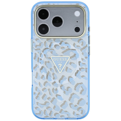 Guess IML Leopard Glitter Triangle Logo MagSafe Case for iPhone 17 Pro / 18 Pro - Blue_2