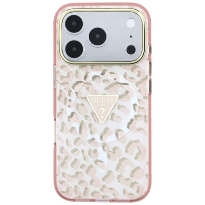 Guess IML Leopard Glitter Triangle Logo MagSafe Case for iPhone 17 Pro / 18 Pro - Pink_2