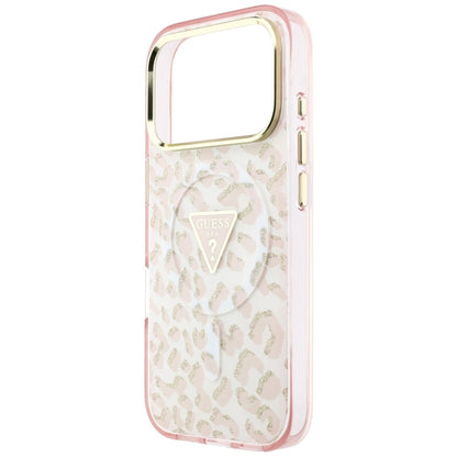 Guess IML Leopard Glitter Triangle Logo MagSafe Case for iPhone 17 Pro / 18 Pro - Pink_5