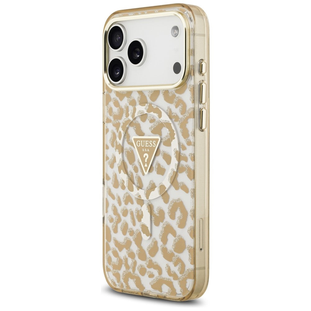 Guess IML Leopard Glitter Triangle Logo MagSafe Case for iPhone 17 Pro Max / 18 Pro Max - Brown_1