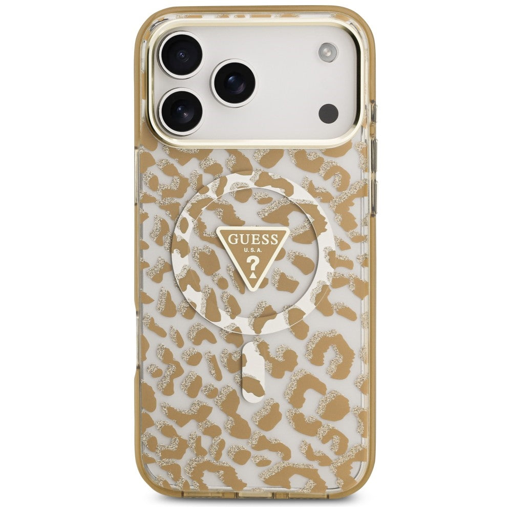 Guess IML Leopard Glitter Triangle Logo MagSafe Case for iPhone 17 Pro Max / 18 Pro Max - Brown_2