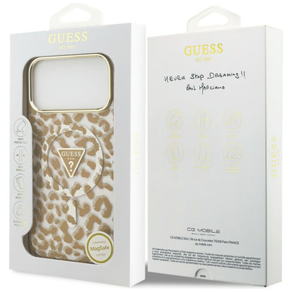 Guess IML Leopard Glitter Triangle Logo MagSafe Case for iPhone 17 Pro Max / 18 Pro Max - Brown_7